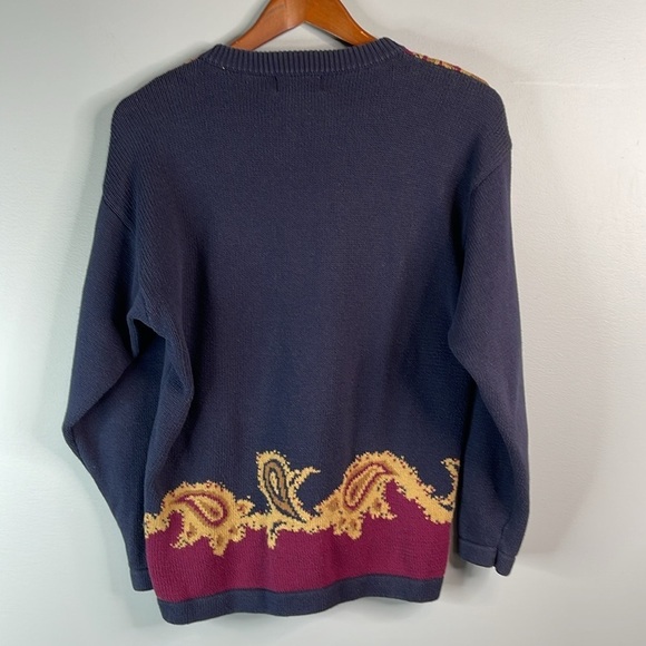 Vintage 90’s Principles Petite Collection Cardigan Navy Taupe Burgundy Paisley M - Picture 6 of 11